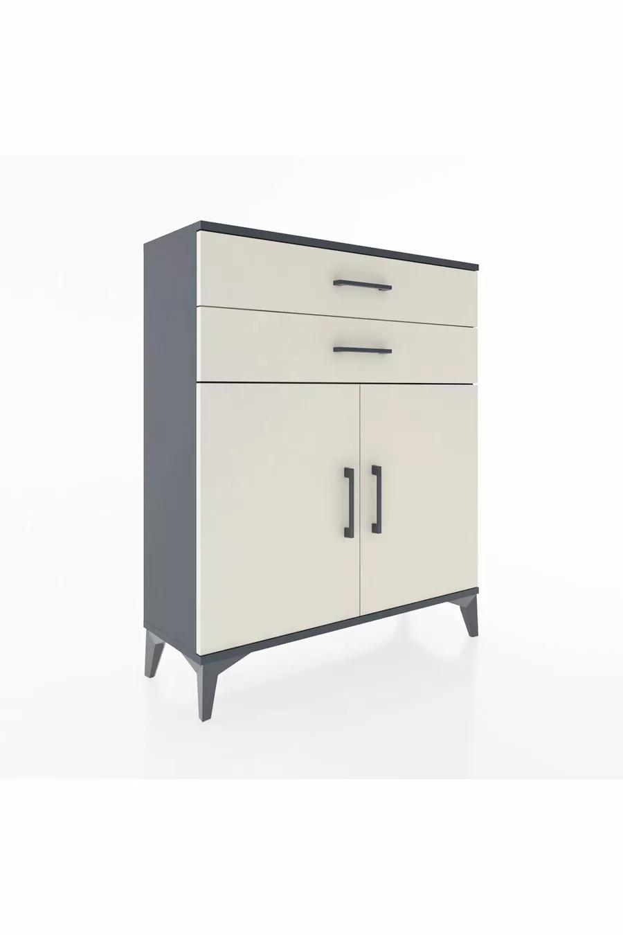 Commode Arges avec 2 étagères, 2 tiroirs et 2 portes, Anthracite-Pierre de lune