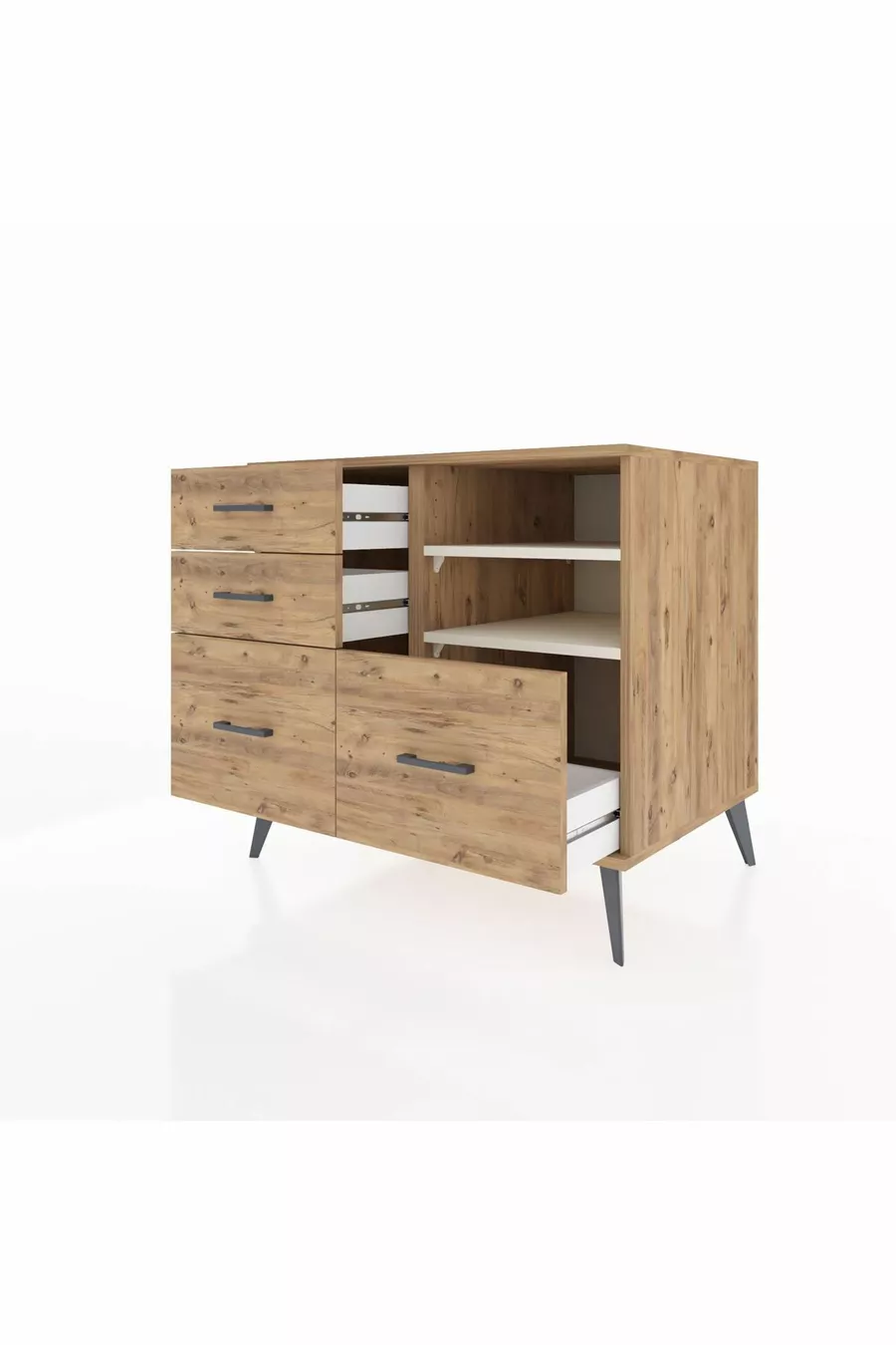 Commode Kronos 2 étagères 4 tiroirs Pin-Ayaşaï/Pin