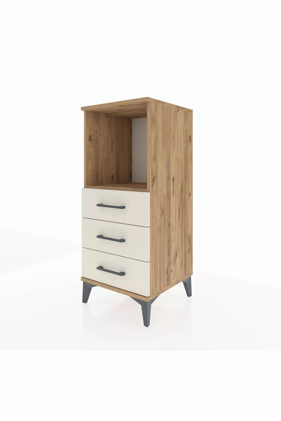 Commode Hyperion à une étagère et 3 tiroirs Pin-Pierre de Lune