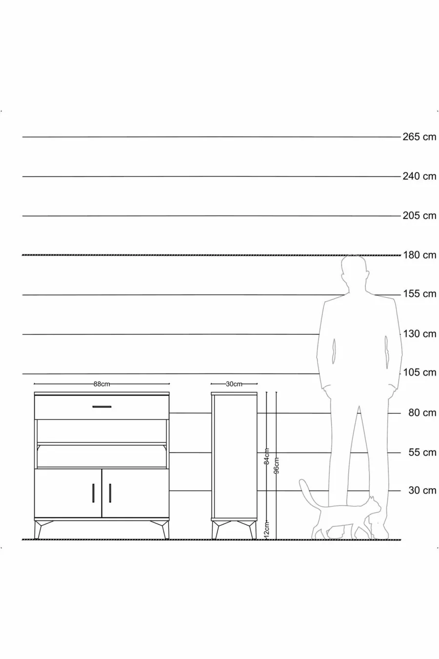 Commode Arges 3 étagères, 1 tiroir, 2 portes, Pierre de lune-Pin