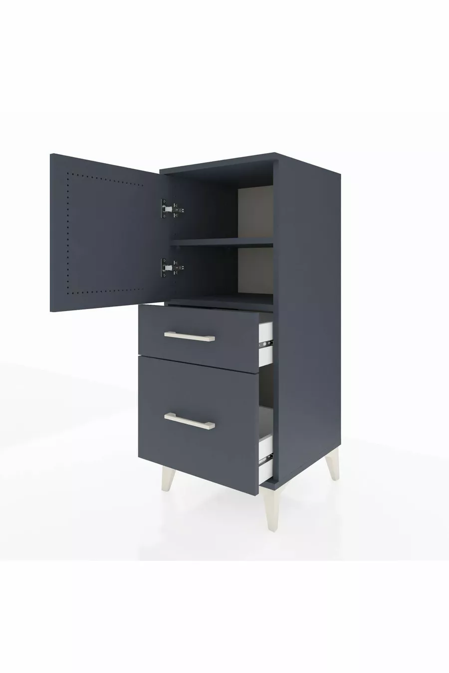 Chevet Hyperion avec 2 étagères, 2 tiroirs et 1 porte, Anthracite-Anthracite