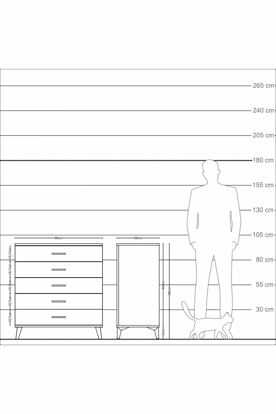 Commode Kronos 5 tiroirs Anthracite-Anthracite