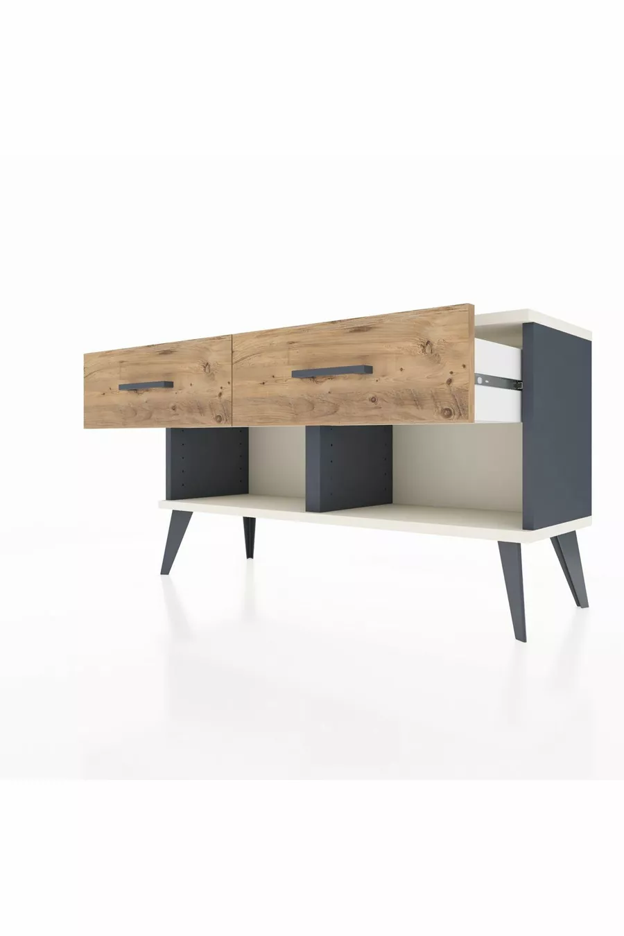 Commode Arges 2 Tiroirs Anthracite-Pierre de Lune/Pin