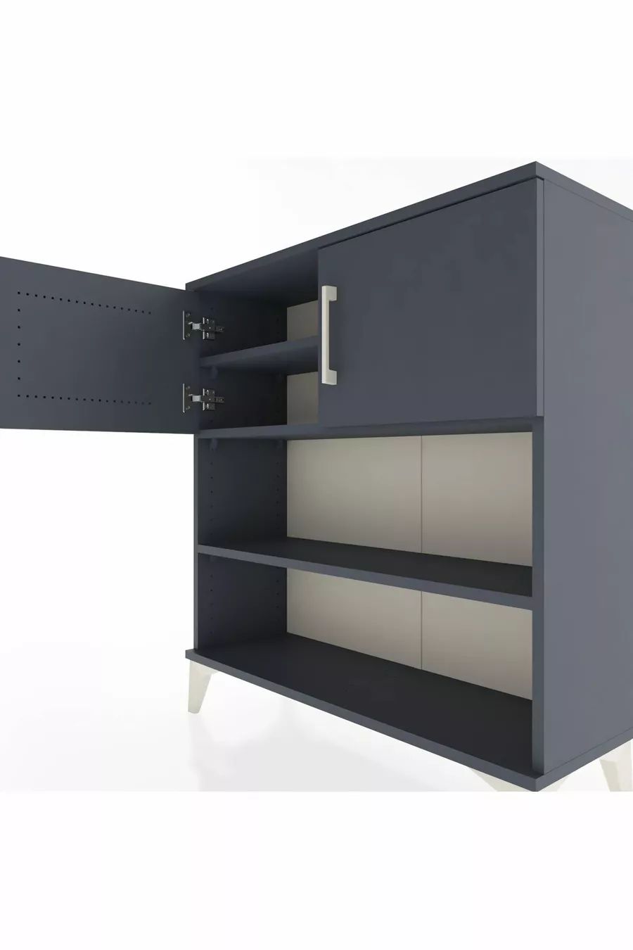 Commode Arges 3 étagères 2 portes Anthracite-Anthracite
