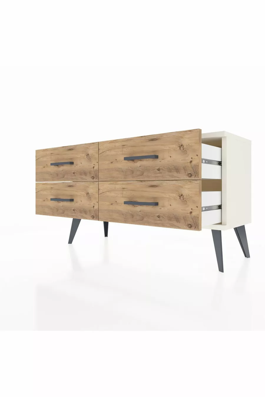 Commode Arges à 4 étagères Pierre de lune/Pine