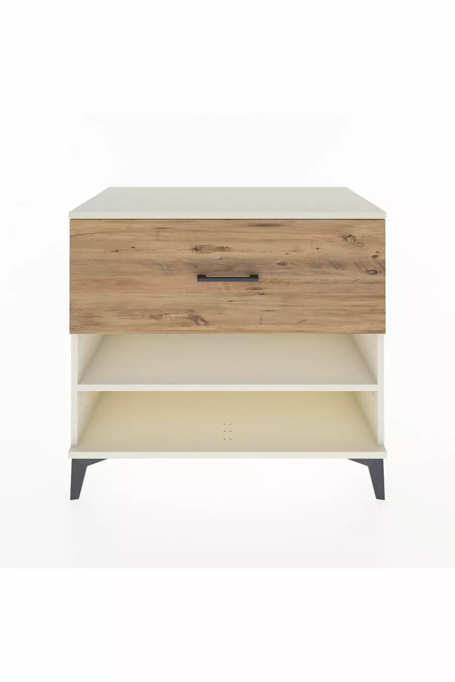 Commode Hyperion à une étagère et un tiroir, Pierre de lune-Pin