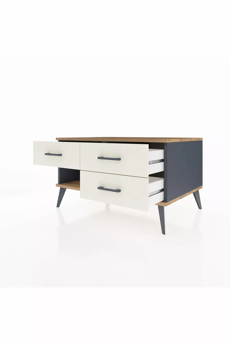 Commode Kronos 3 tiroirs Anthracite-Sapin/Pierre de lune