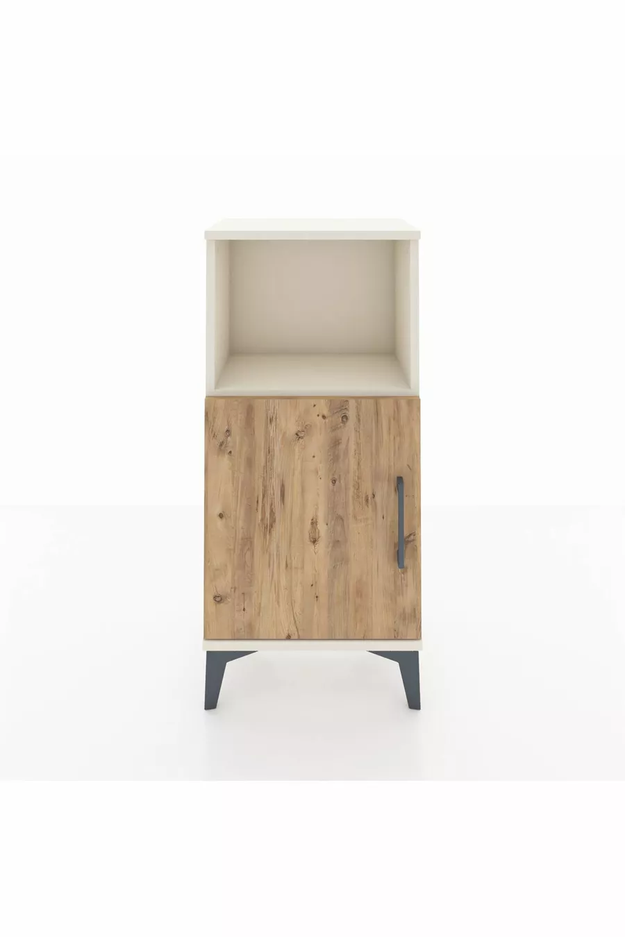 Table de chevet Arges à 2 étagères et 1 porte, en Pierre de lune et pin