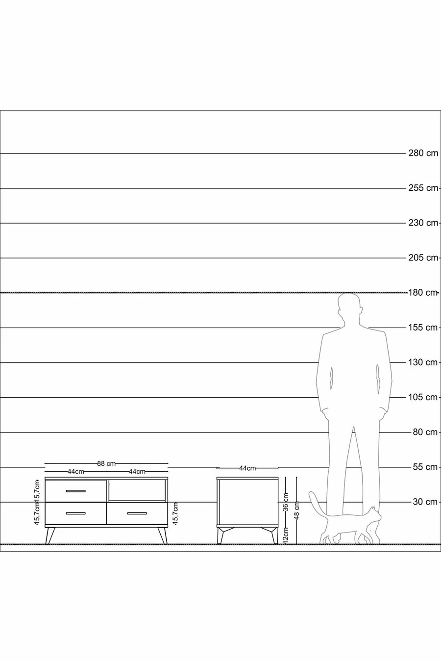 Commode Hyperion à une étagère et 3 tiroirs Anthracite-Sapin/Anthracite
