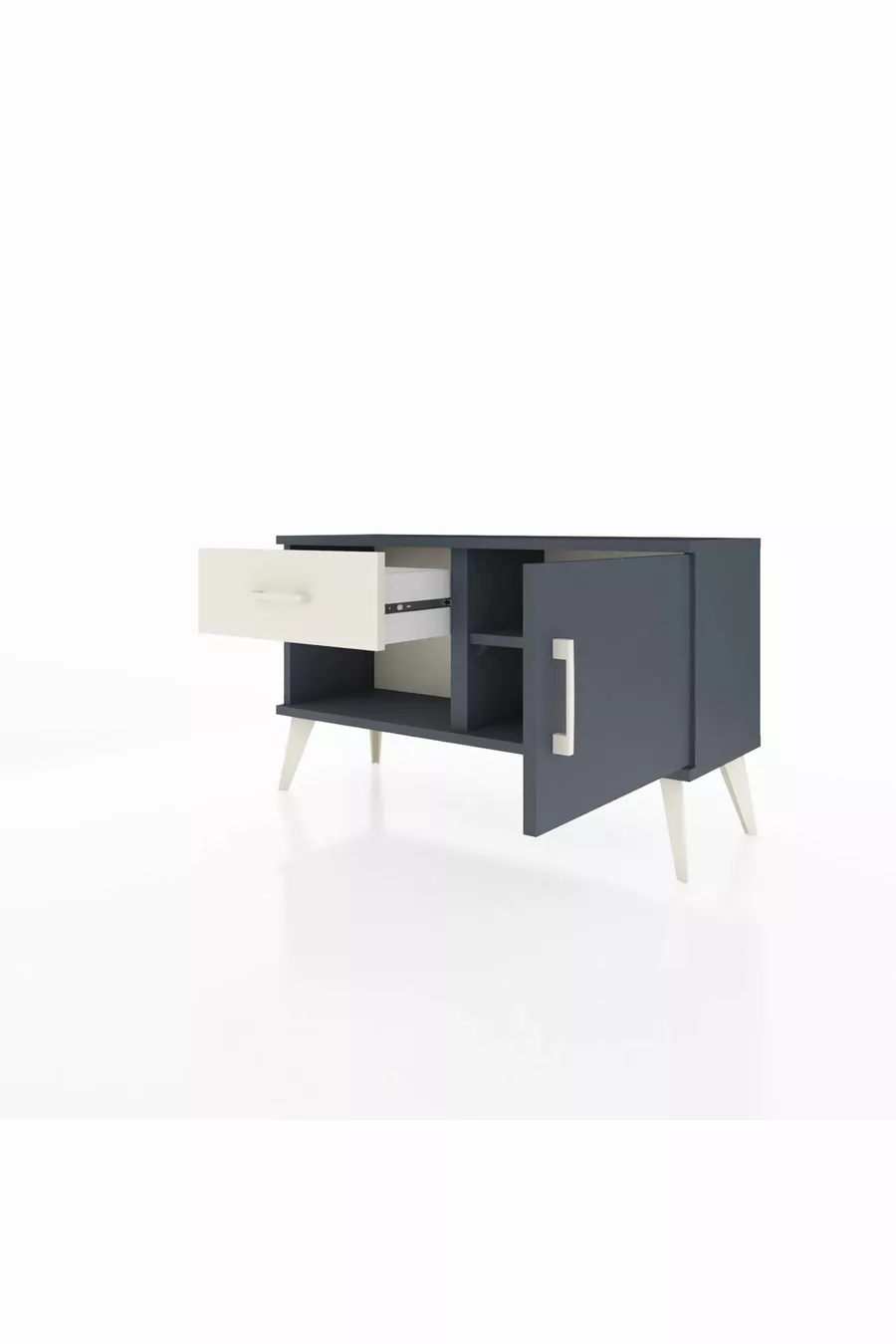 Commode Arges avec une étagère, un tiroir et une porte, Anthracite-Anthracite/Gris pierre