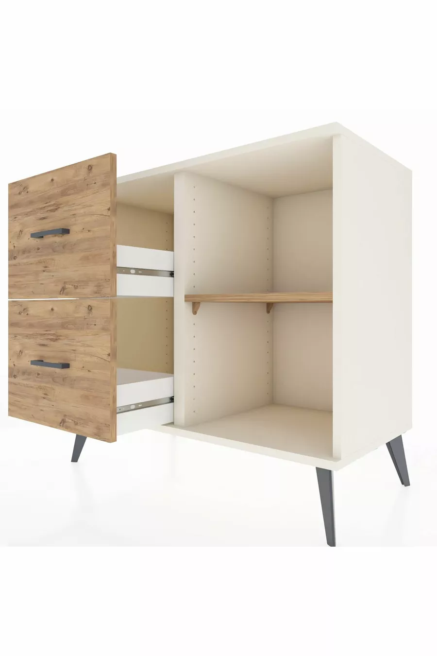 Commode Hyperion à une étagère et 2 tiroirs Aigue-marine-Pin