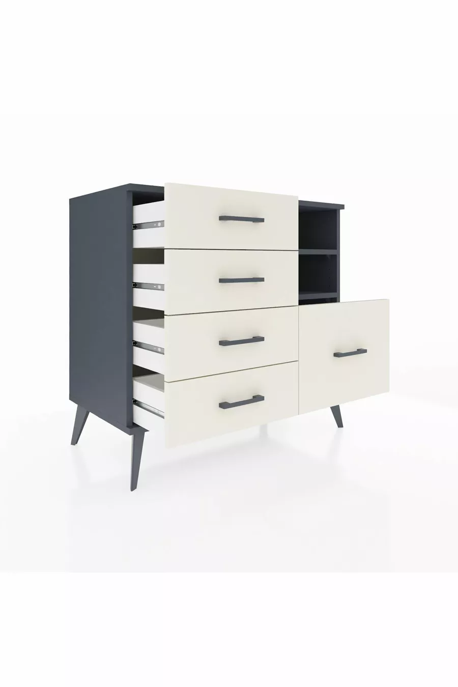 Commode Hyperion 2 étagères 5 tiroirs Anthracite-Anthracite/Pierre de lune