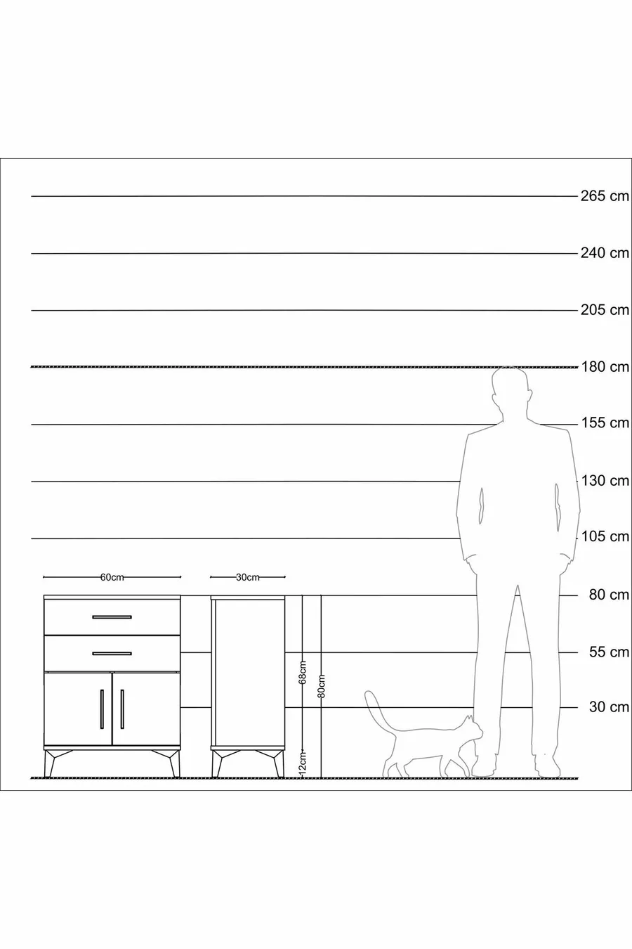 Table de chevet Arges avec une étagère, 2 tiroirs et 2 portes, pin-anthracite