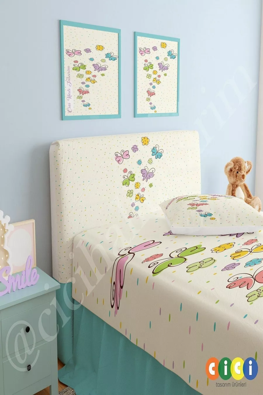 Housse de tête de lit avec papillons à pois colorés