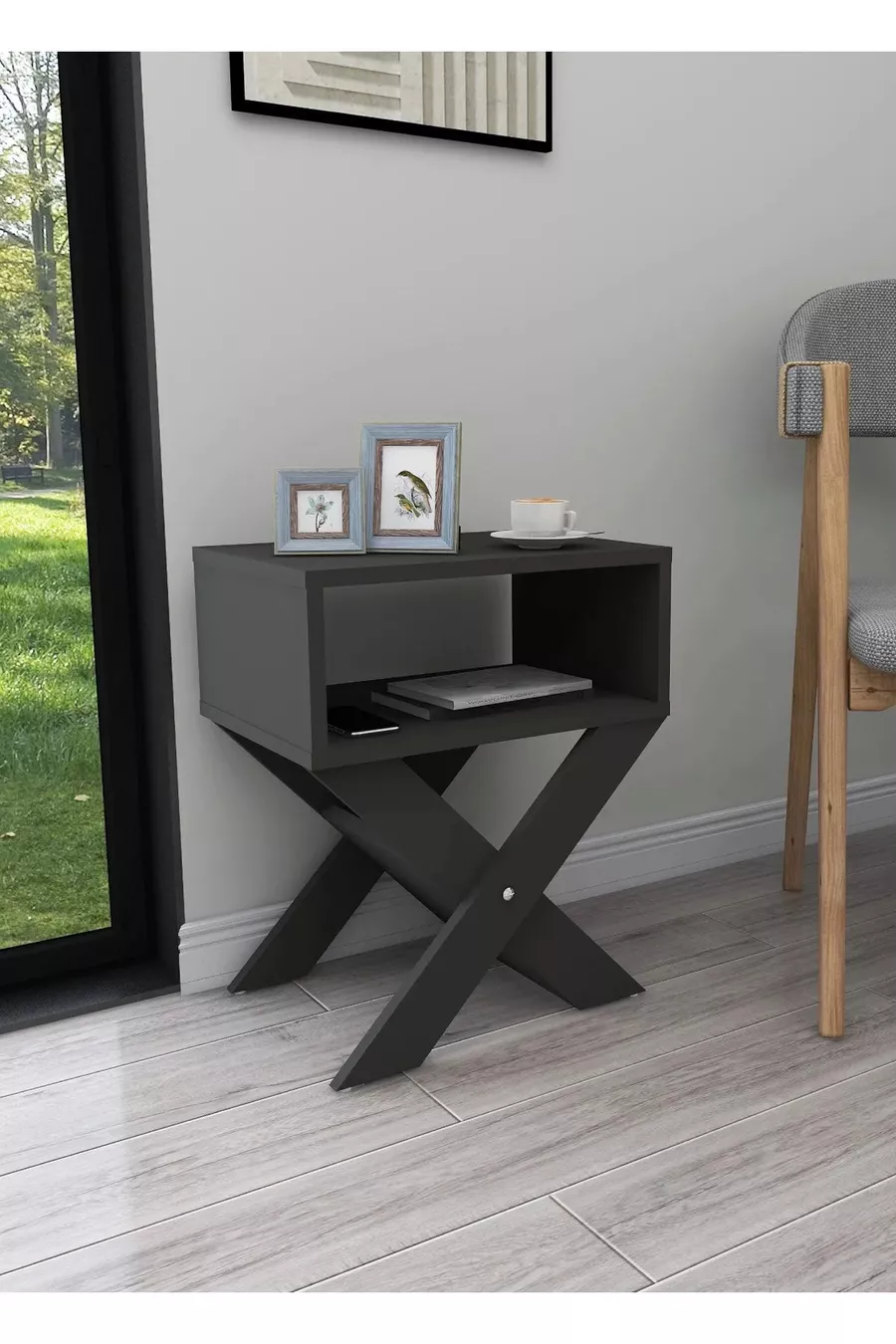 Table de chevet / table basse Home Enda X avec support pour revues Anthracite
