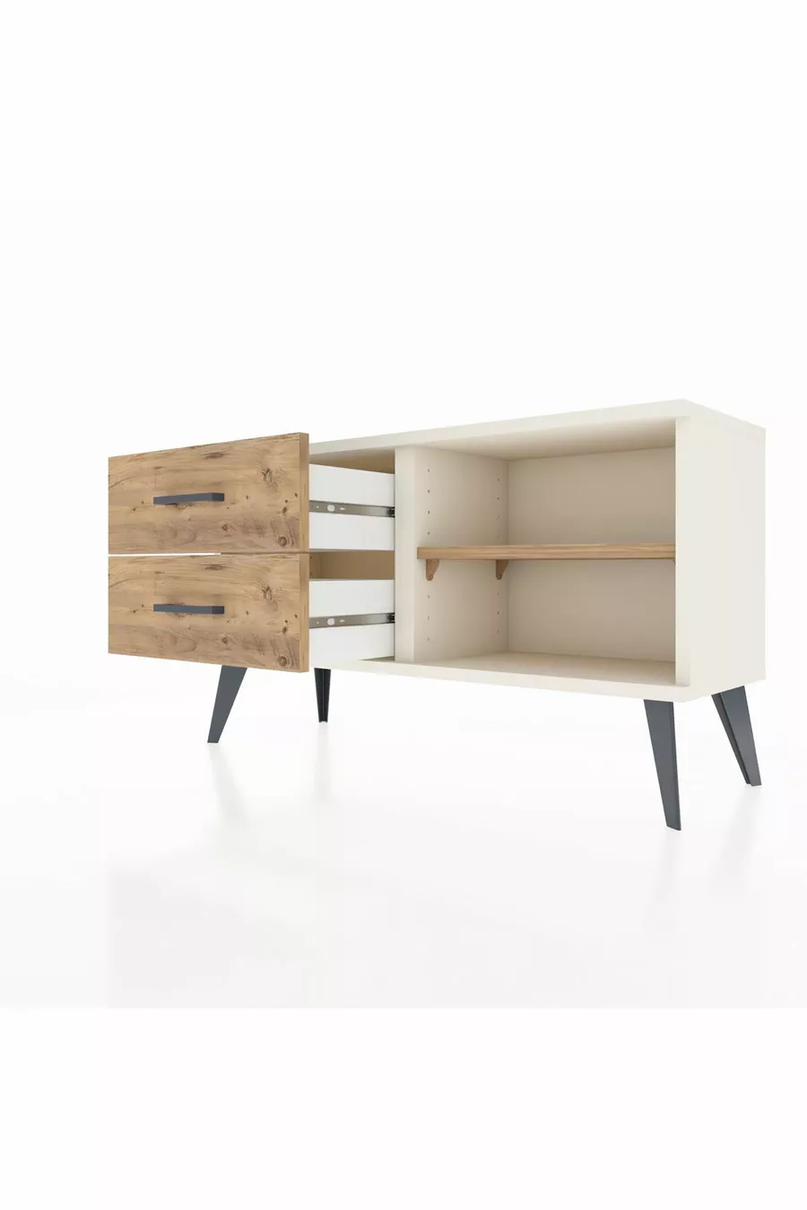 Commode Arges à une étagère et 2 tiroirs en pierre d'onyx et pin
