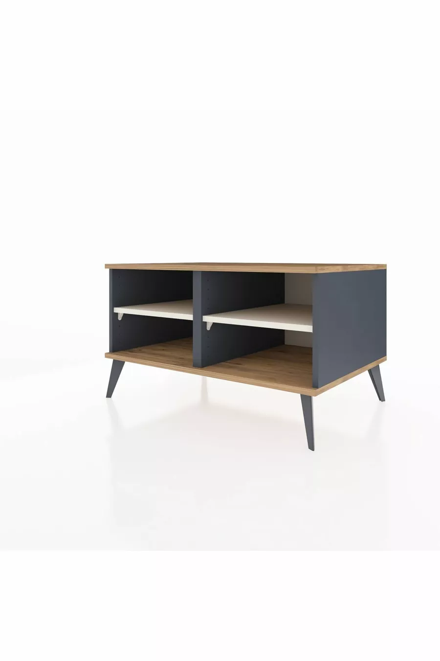 Commode Kronos 2 étagères Anthracite-Pin/Gris pierre