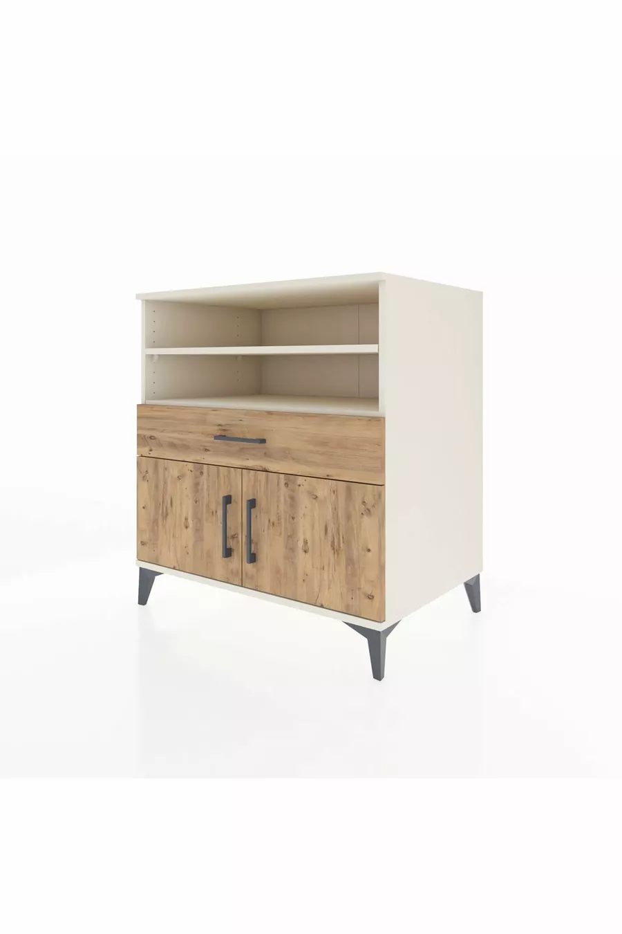 Commode Kronos avec 3 étagères, 1 tiroir et 2 portes, Pierre de Lune-Sapin
