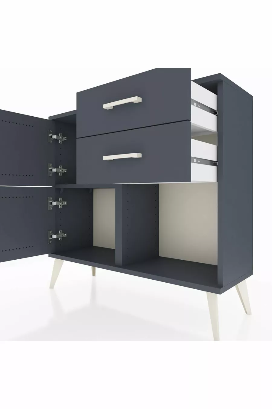 Commode Arges avec une étagère, 2 tiroirs et 2 portes, Anthracite-Anthracite