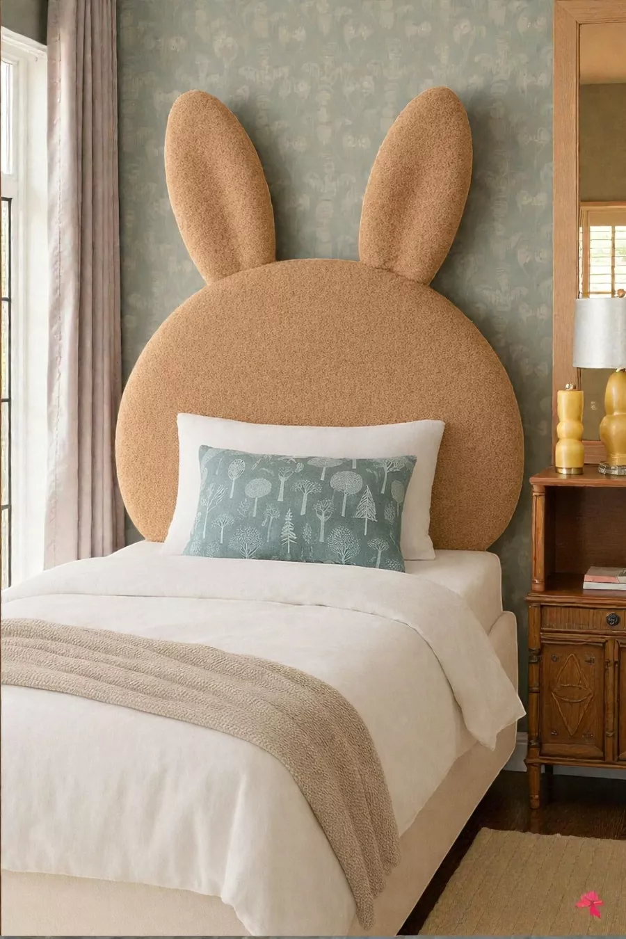 Tête de lit, peluche marron clair, tête de lit pour lit simple, tête de lit en peluche de lapin