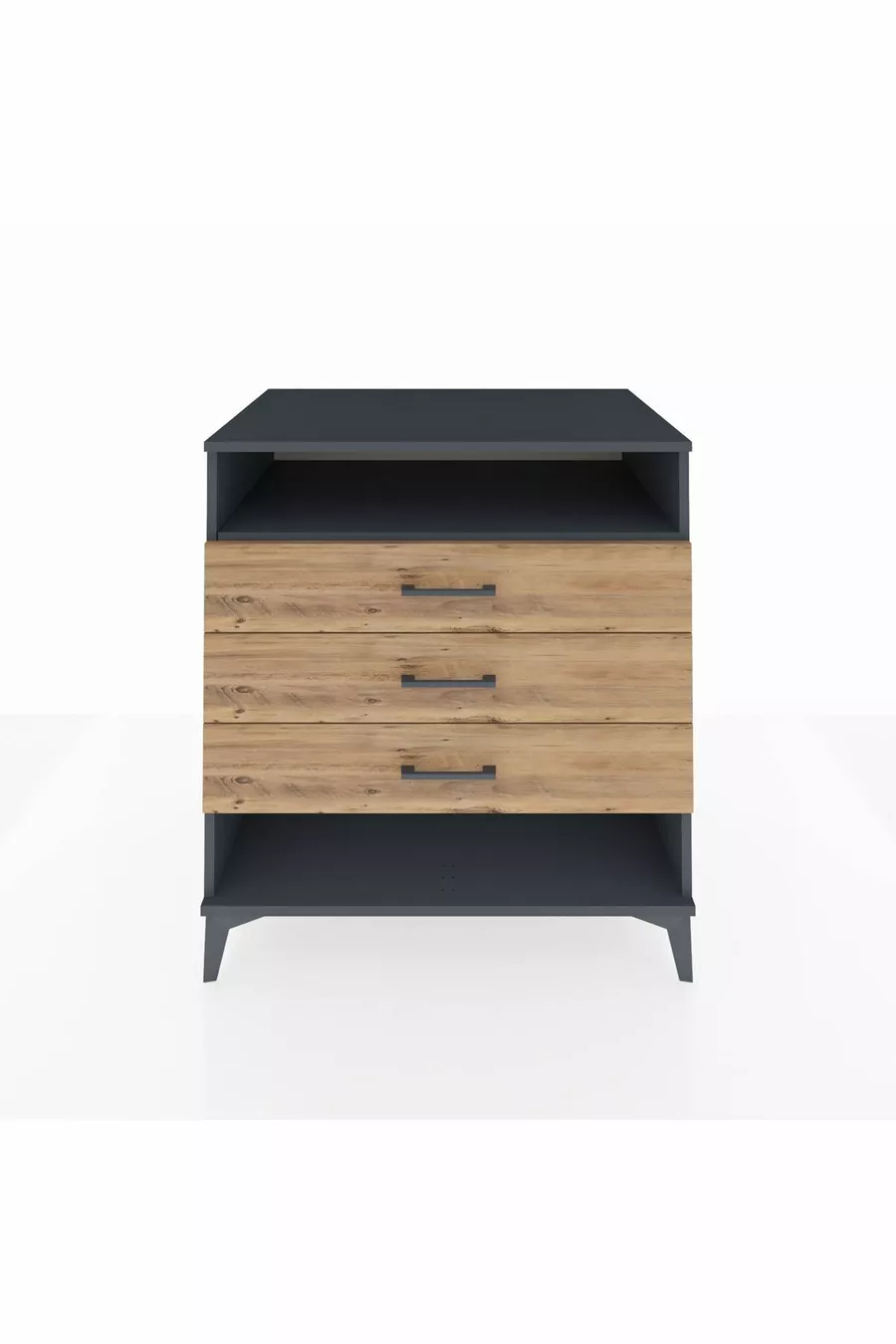 Commode Kronos à une étagère et 3 tiroirs Anthracite-Bois de pin