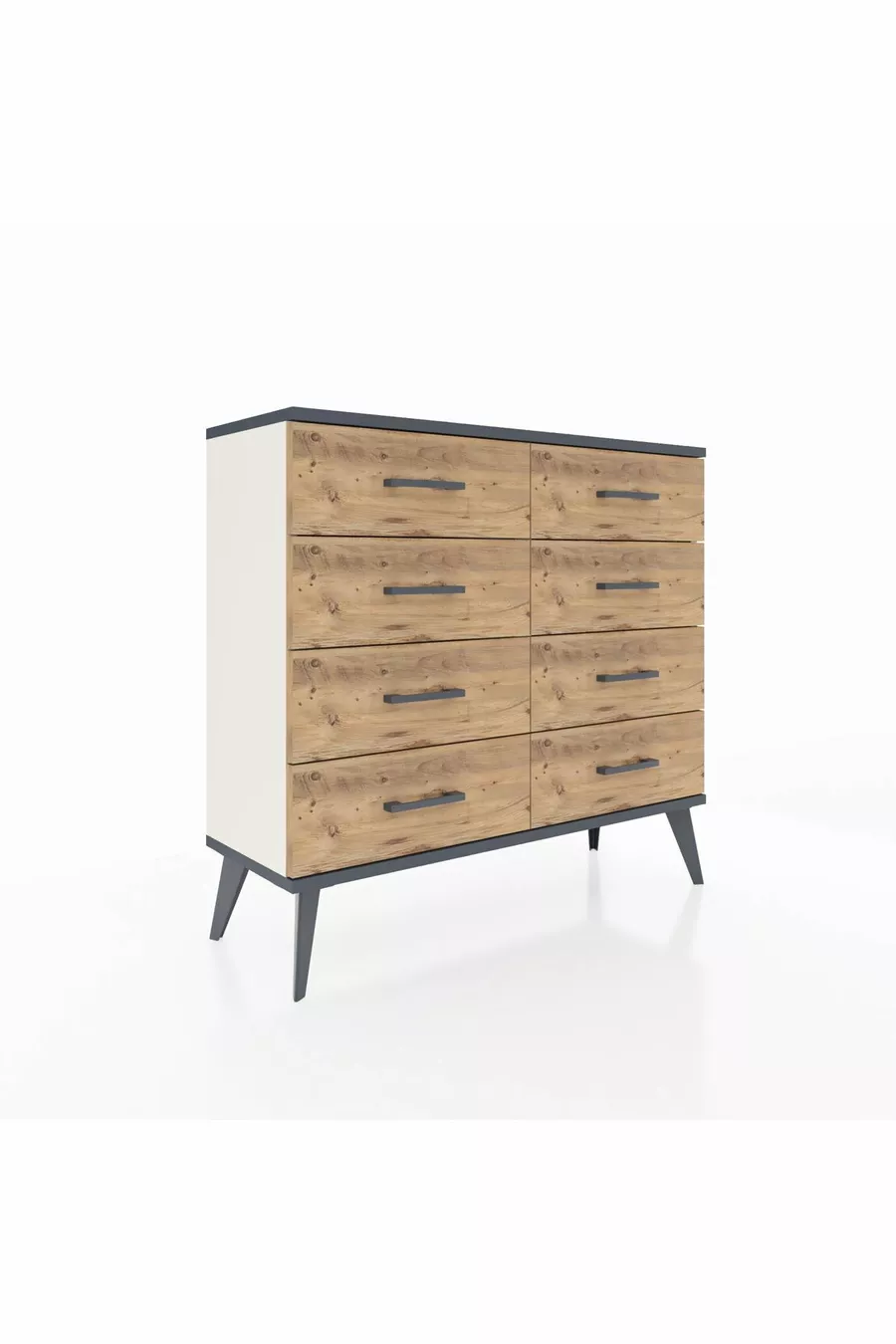 Commode Arges 8 tiroirs Pierre d'Agate-Anthracite/Pin