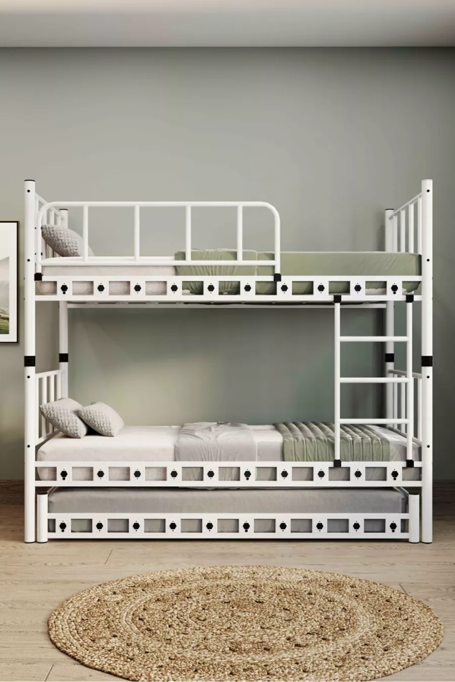 Chambre d'enfant jeune avec lit superposé et lit métallique  blanc Zambak Yavrulu