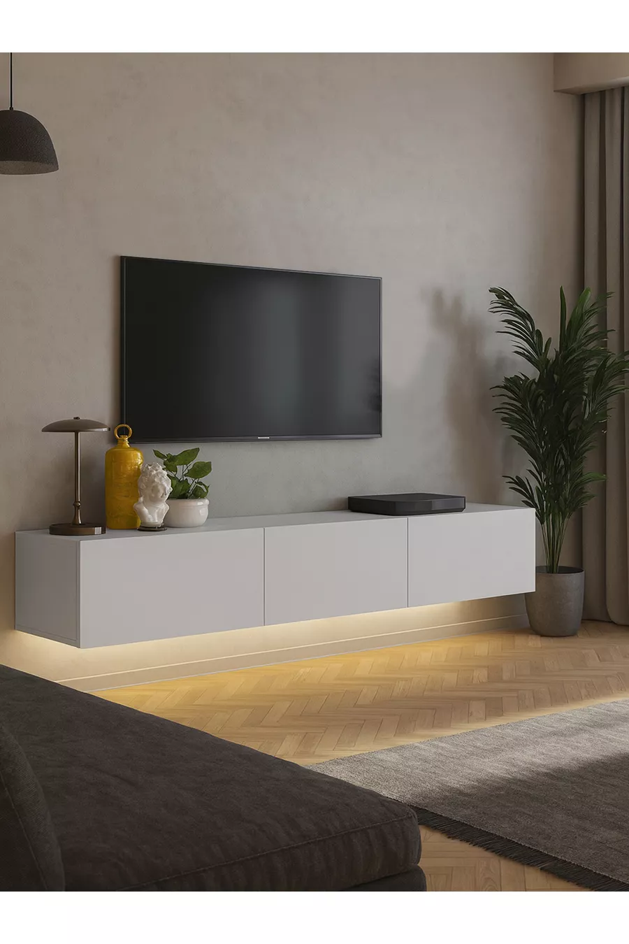 Unité TV à LED Li  cm - blanc, moderne, élégant, spacieux, design fonctionnel - Meuble TV | Cercei