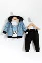 Ensemble Bébé Enfant 3 Pièces Gilet À Capuche À Fermeture Éclair T-shirt À Manches Longues Pantalon - Bleu % Coton