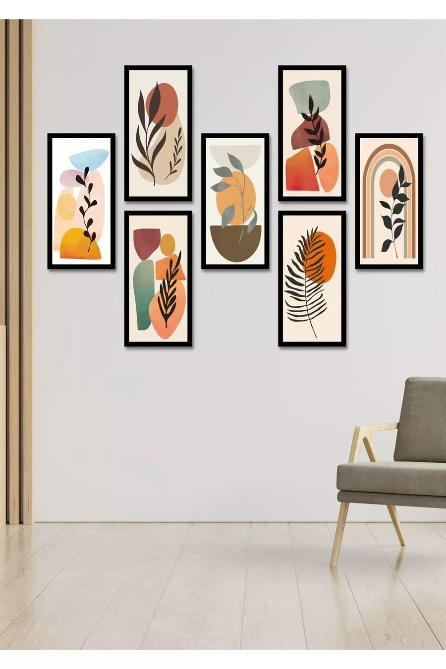 Décoration Murale Feuilles Bohèmes en 7 Parties - Ensemble de Tableaux pour Salon, Séjour, Chambre, Cuisine, Bureau, Entrée