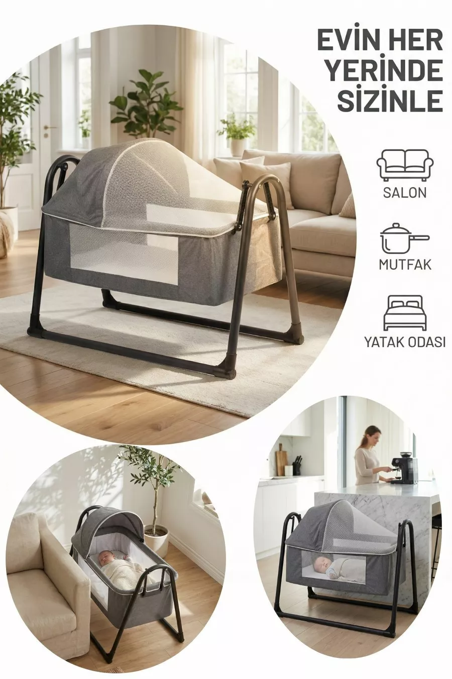 Neonest Lit à côté de la mère avec matelas épais, moustiquaire et tente, qui se balance. Berceau panier portable neuf Vison
