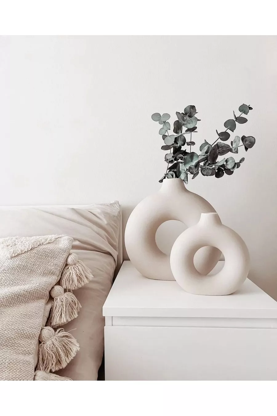 Set de Vases à Anneau Bohème (GRAND CM, PETIT CM) Décoratif, Cadeau Brut Blanc