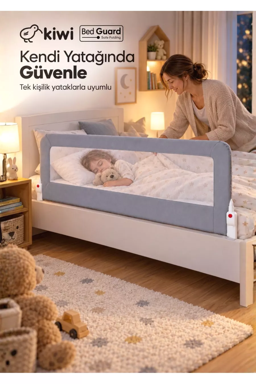 Barrière de sécurité pour bébé – Barrière de lit pliable pour enfant, anti-chute – CM Gris