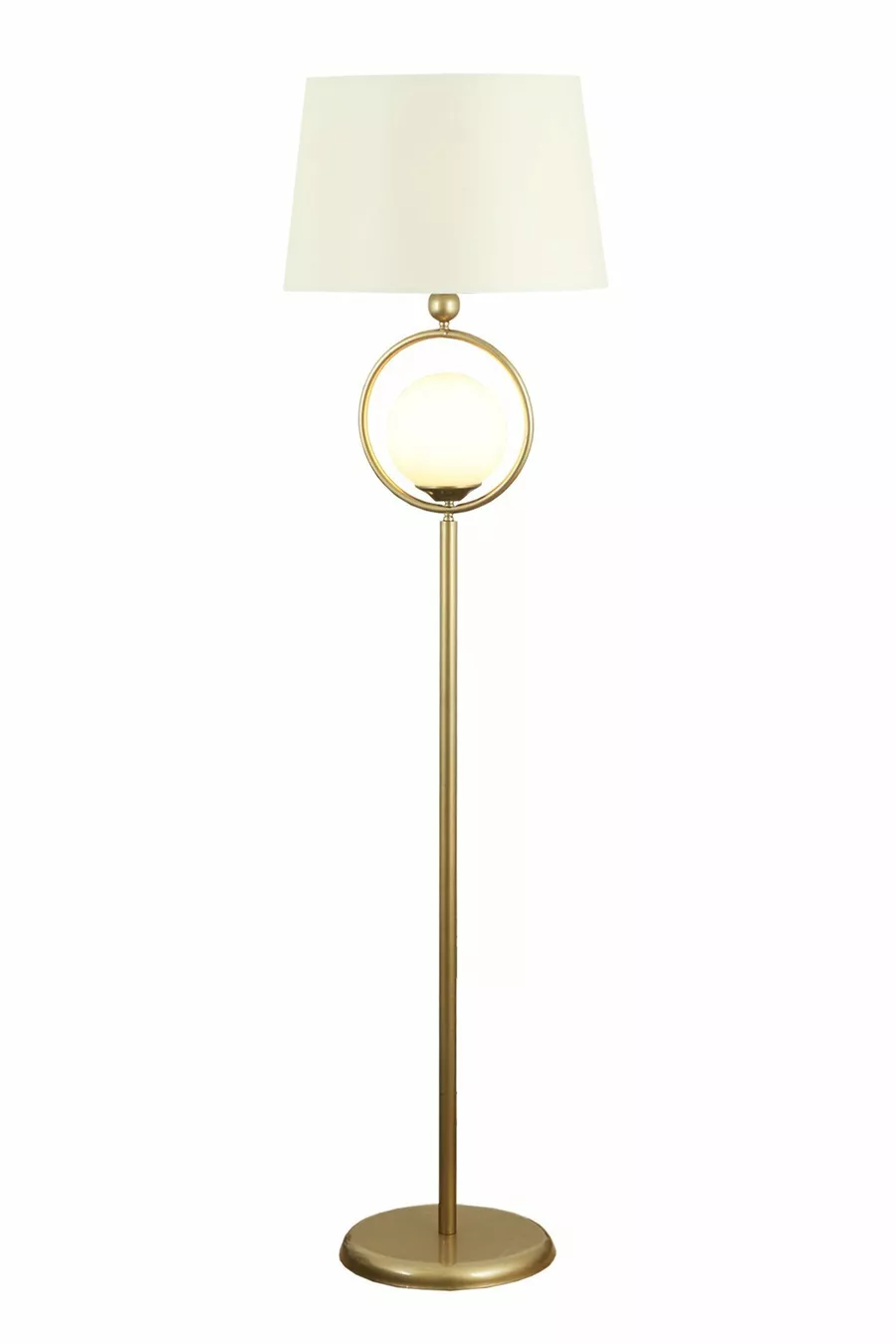 Lampadaire Odin à abat-jour crème avec verre blanc et effet vieilli simple