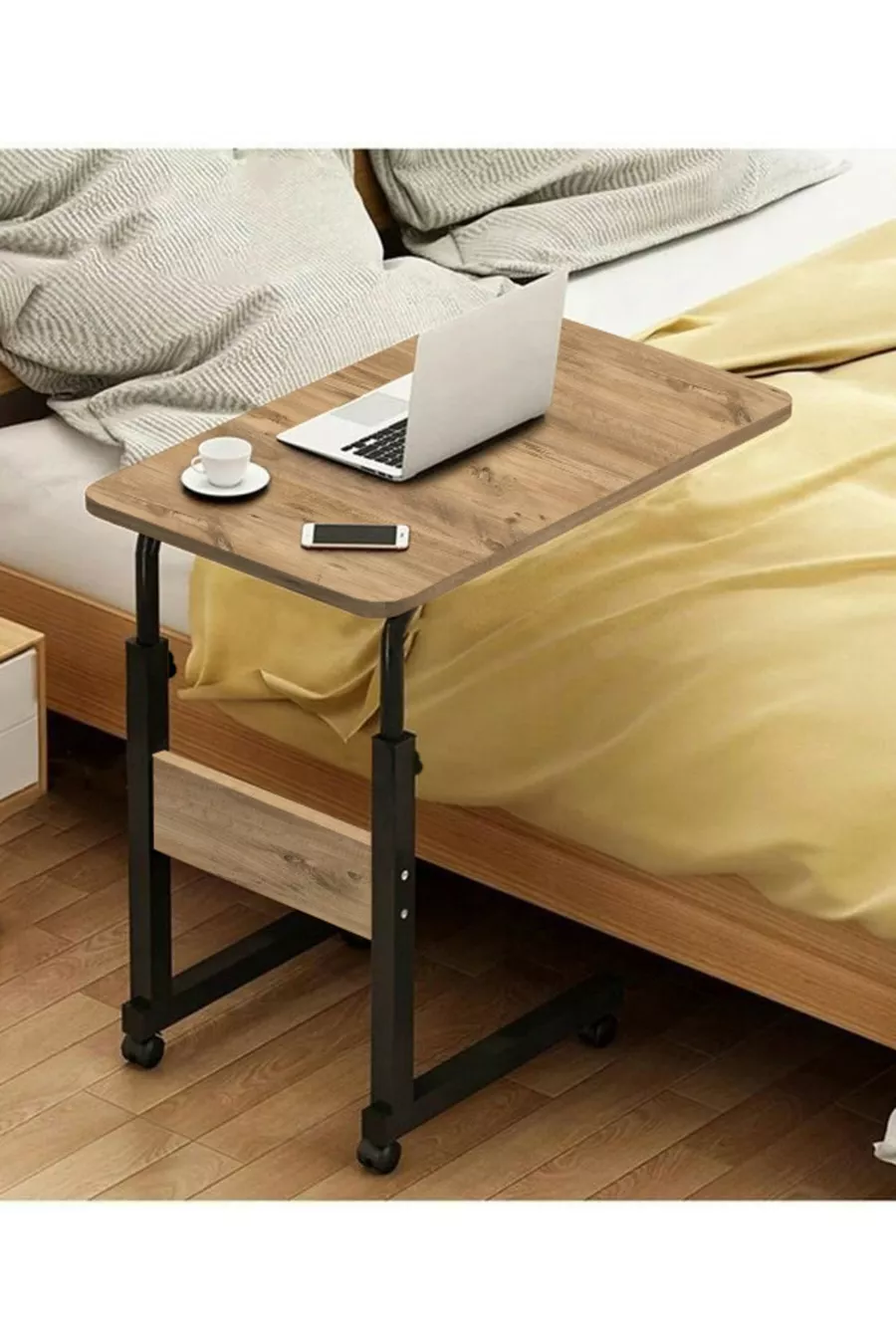 Tablette et support pour ordinateur portable réglables en hauteur - Pin Atlantique (À ROULETTES) Bord Ovale