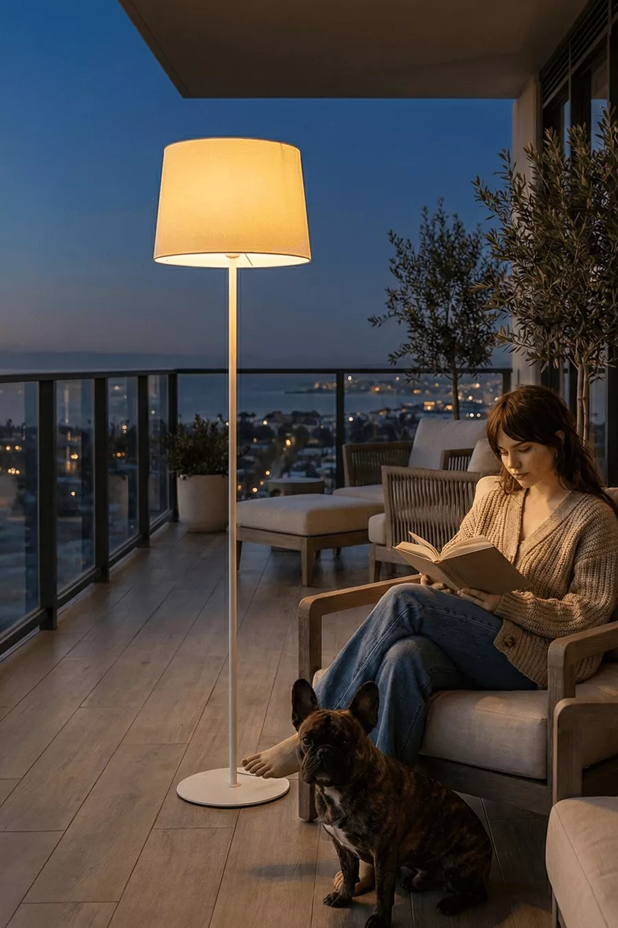 Lampadaire en tissu métallique crème à une seule jambe Cora pour salon, séjour et chambre à coucher