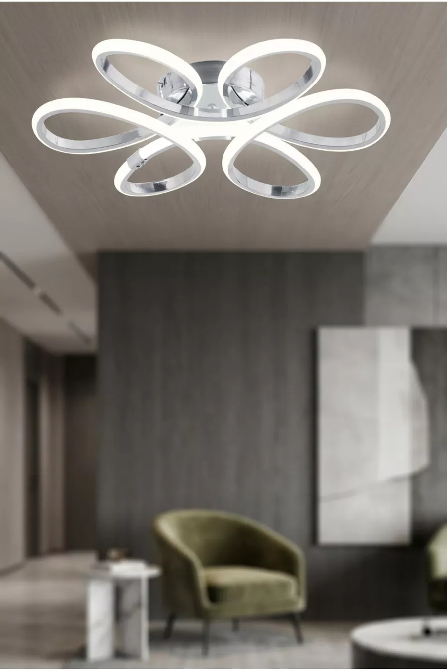 Plafonnier en chrome moderne Alis, lumière blanche pure au plafond, salon, cuisine, chambre à coucher, lustre LED