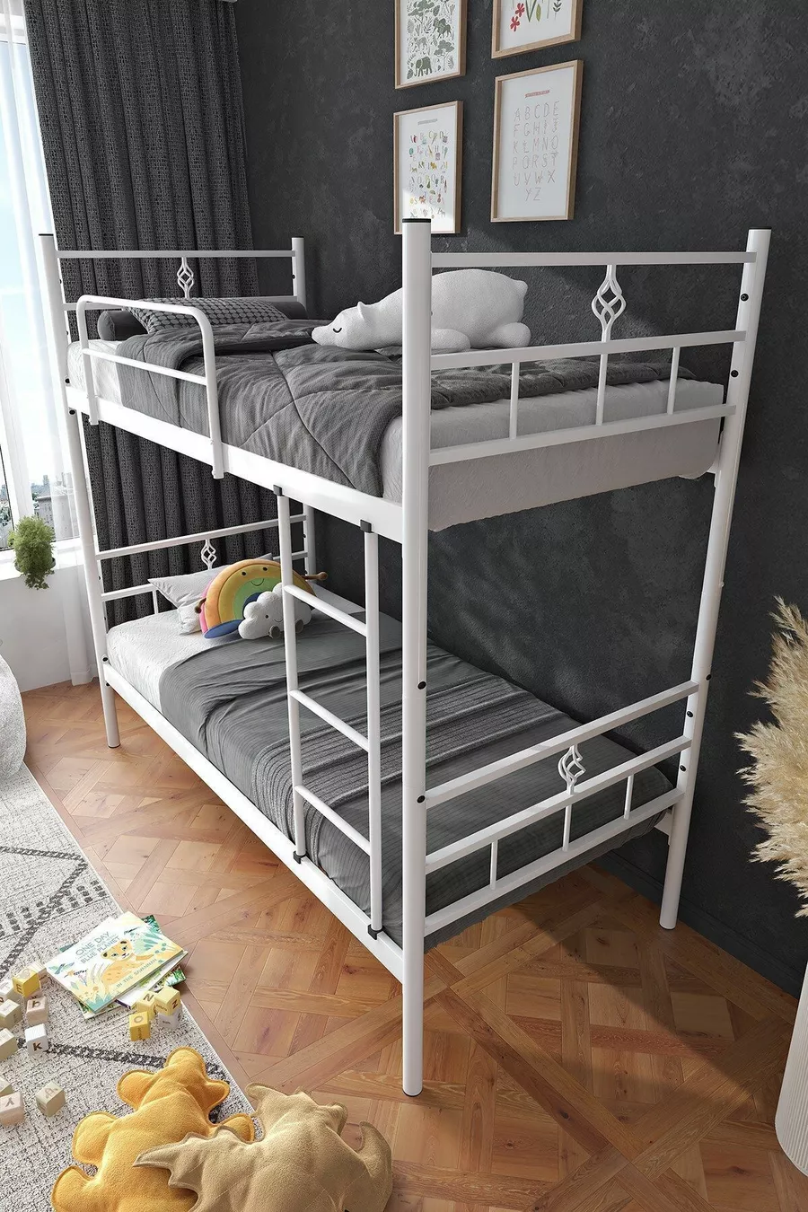 Lit superposé en métal blanc détachable Koza Ranza compatible avec matelas 
