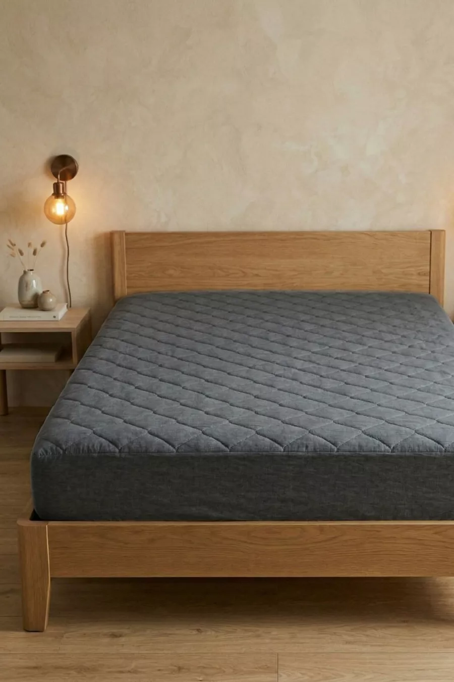 Protège-matelas en coton matelassé, ajustable, bord complet, imperméable, gris