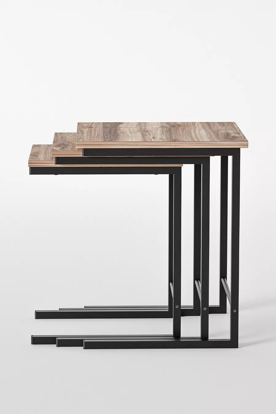 Table basse triple ensemble de tables gigognes décoratives table d'appoint latérale table en C avec pieds en métal (3 TABLES GIGOGNES EN C)