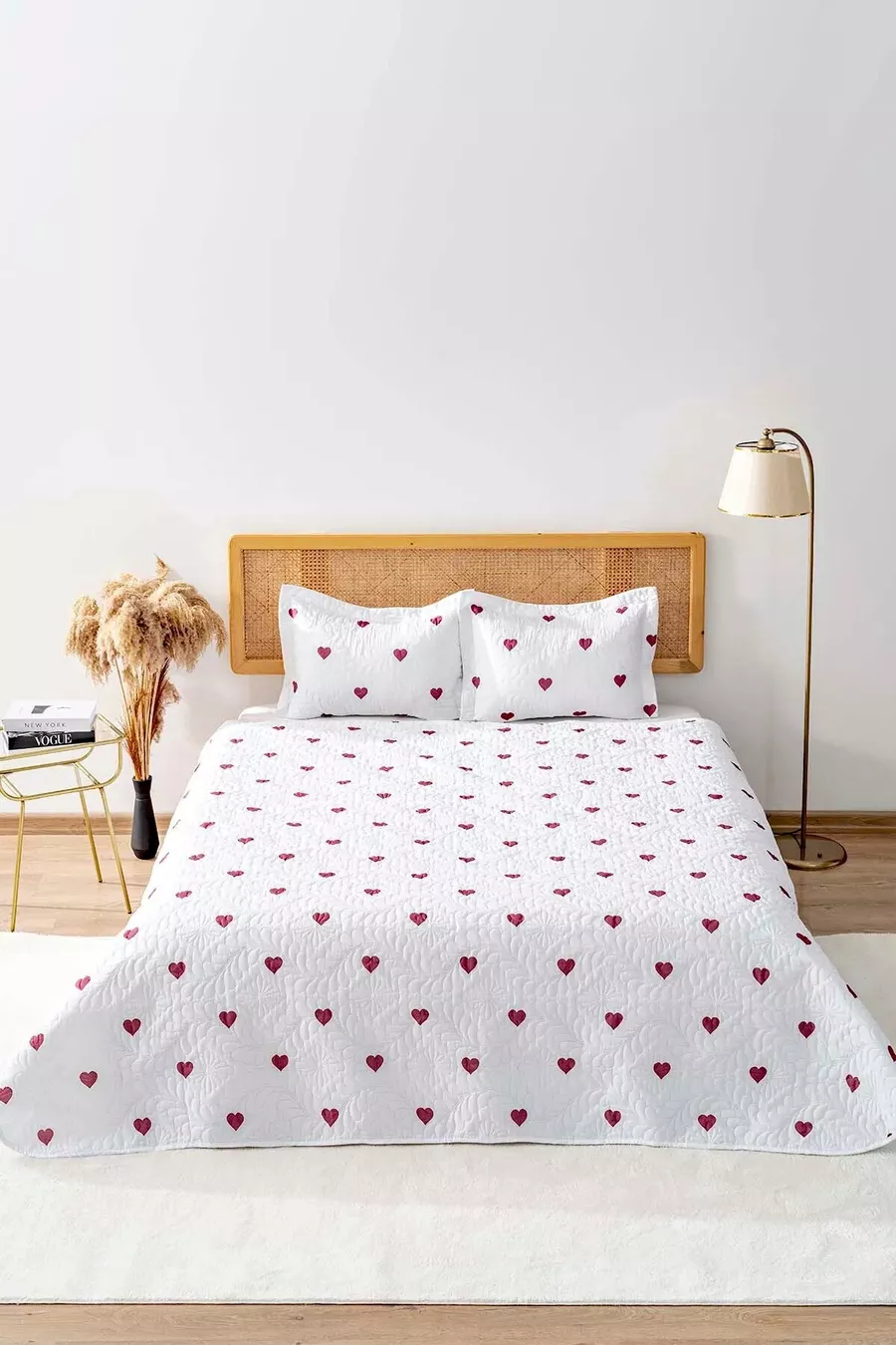 Ensemble de Micro-Sommeil Double Charmant Set de Couverture de Lit en 3 Pièces avec Cœurs