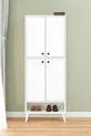 Étagère à chaussures blanche  brevetée, 9 étagères, sur pieds, armoire polyvalente à 4 portes, placard à provisions