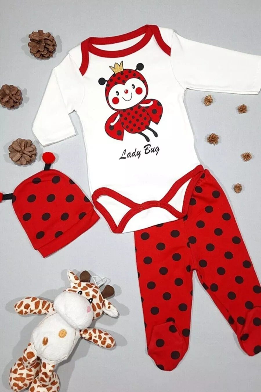 Ensemble de bodies coccinelle pour bébé unisexe, 3 pièces