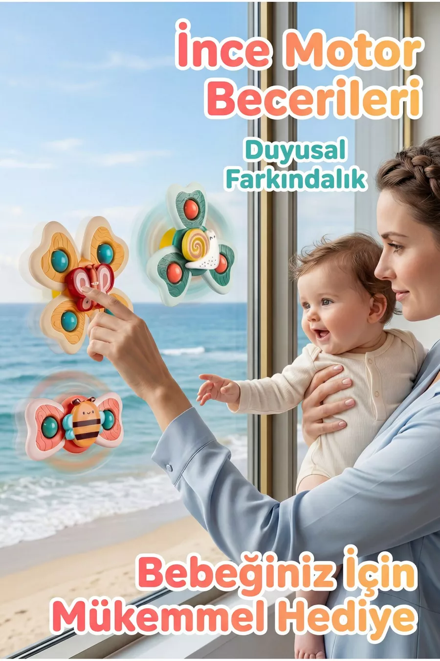 Jouet pour bébé 3 pièces en forme d'animaux, jouet à rotation sous vide pour l'eau et le bain, jouet de développement en ABS et silicone