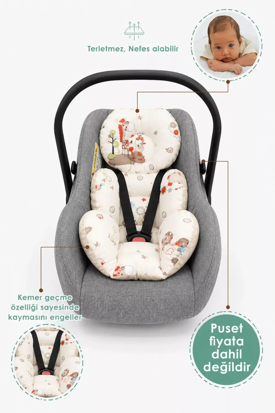Coussin / Couverture Poussette Orthopédique pour Bébé, Ensemble de Poussette Avantageux en 2 Pièces, Style à Suspendre, Série Animaux