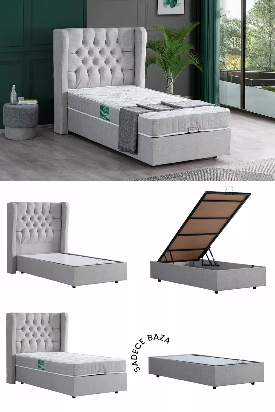 Riga Lit Simple en MDF, Gris Clair (Hors Tête de Lit et Matelas)