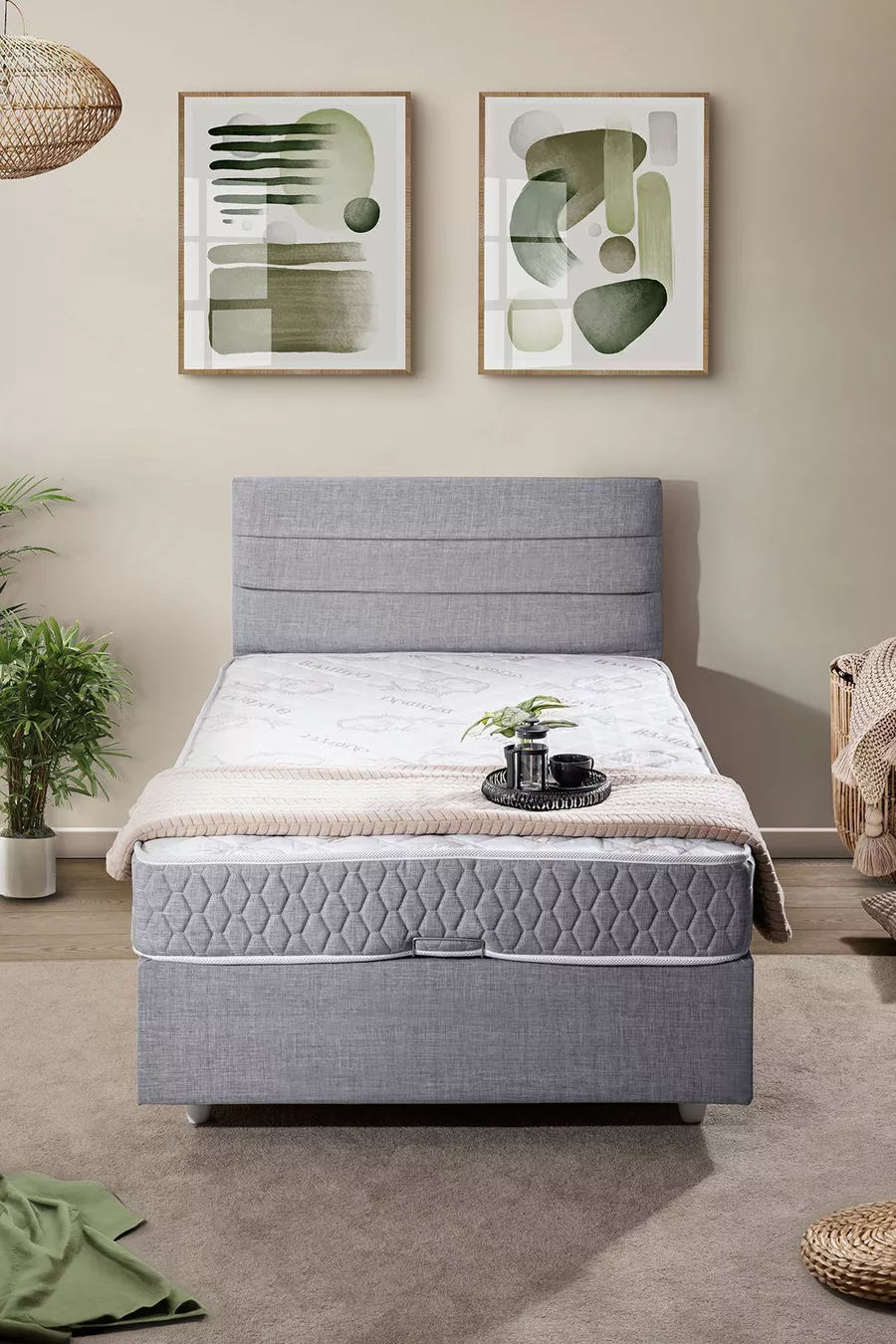 Sofia Ensemble Literie Comfort avec Cadre et Tête de Lit Simple Gris Clair