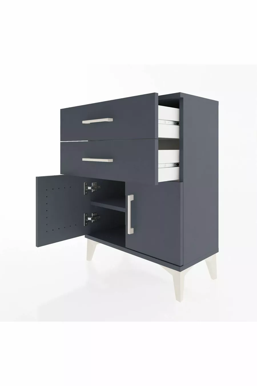 Chevet Arges à une étagère, 2 tiroirs et 2 portes, Anthracite-Anthracite