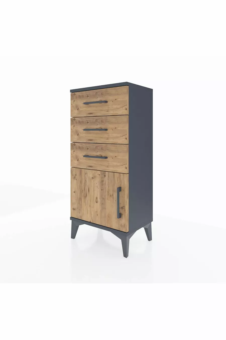 Chevet Arges avec 3 tiroirs et 1 porte, anthracite-pin