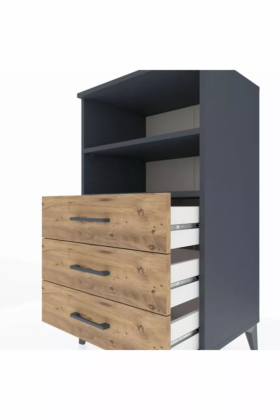 Table de chevet Hyperion avec 2 étagères et 3 tiroirs Anthracite-Pin